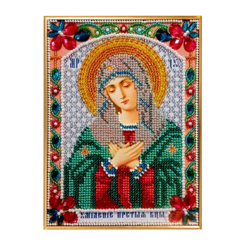 Набор для вышивания бисером с камнями и жемчугом К-12 Икона Божьей Матери Умиление 13х18 890₽