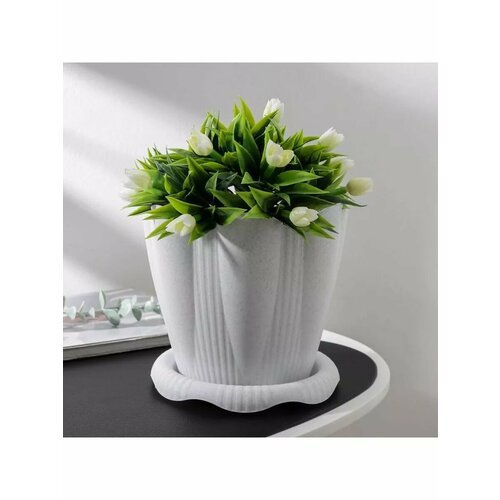 Горшок с поддоном Эдельвейс 3 л цвет мраморный 593₽