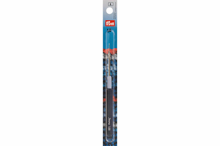 Крючок для вязания PRYM с пластиковой ручкой и колпачком, серебристый, d1,0мм, 13,5см, 1шт
