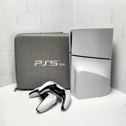 фото Сумка кейс переноска для игровой консоли playstation ps5 (slim) серая и двух геймпадов dualsense