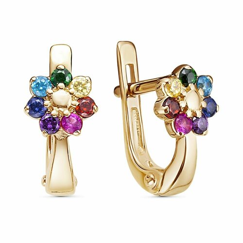 Серьги Nasip, красное золото, 585 проба, фианит, мультиколор