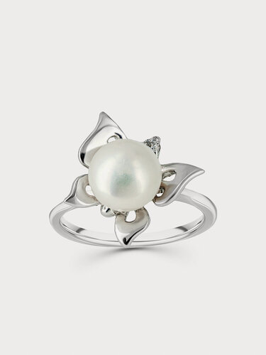 Изображение товара Кольцо на фалангу, серебро, 925 проба, родирование, фианит, жемчуг культивированный