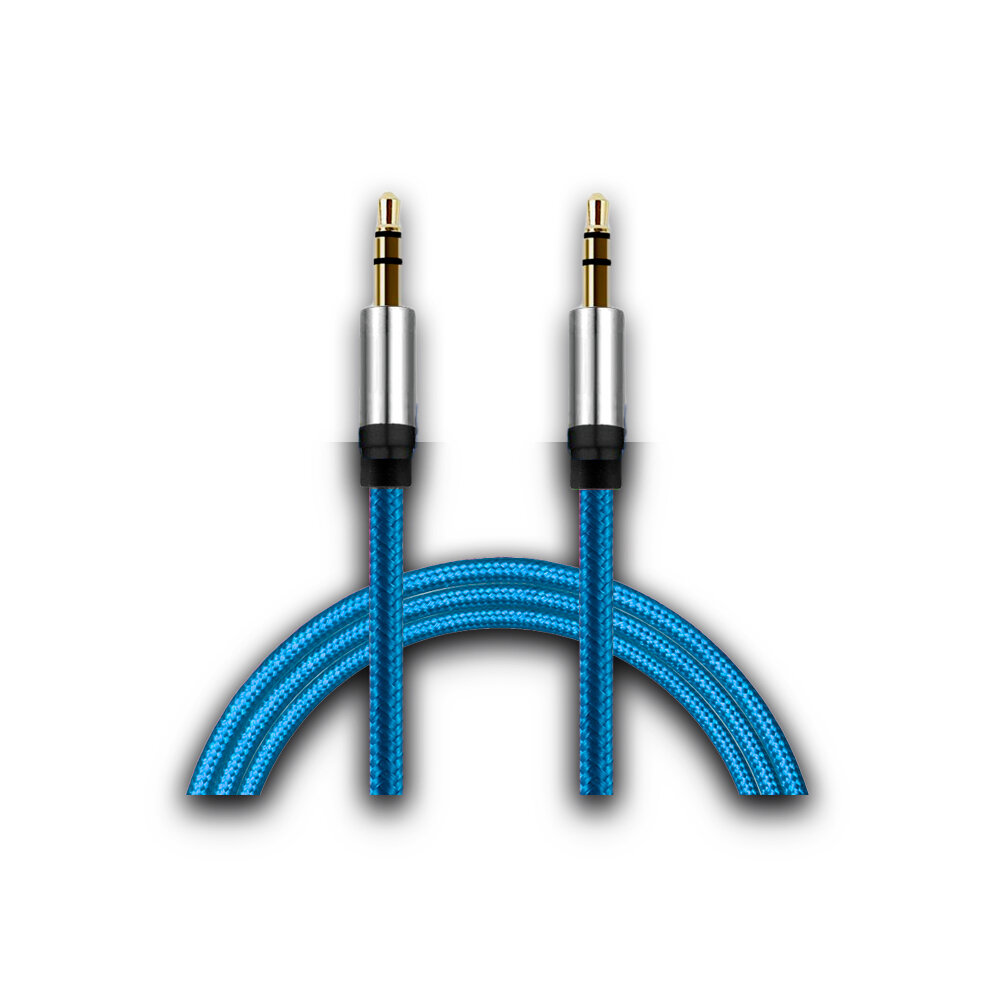 Кабель соединительный  3.5 Jack (M) - 3.5 Jack (M) тканевая оплетка синий 1м.