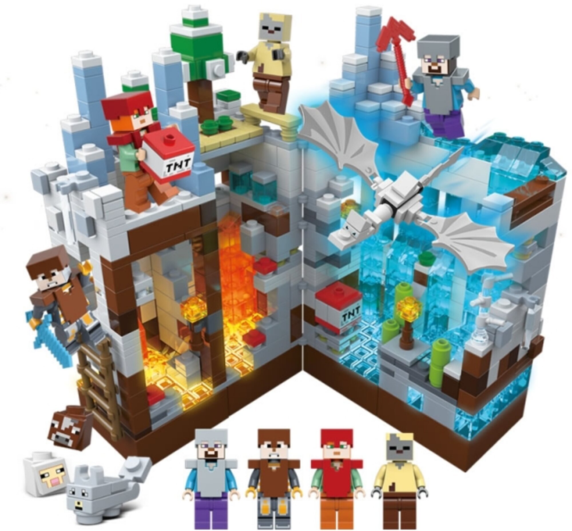 Конструктор Renzaima "Minecraft", 858 деталей, LED-подсветка