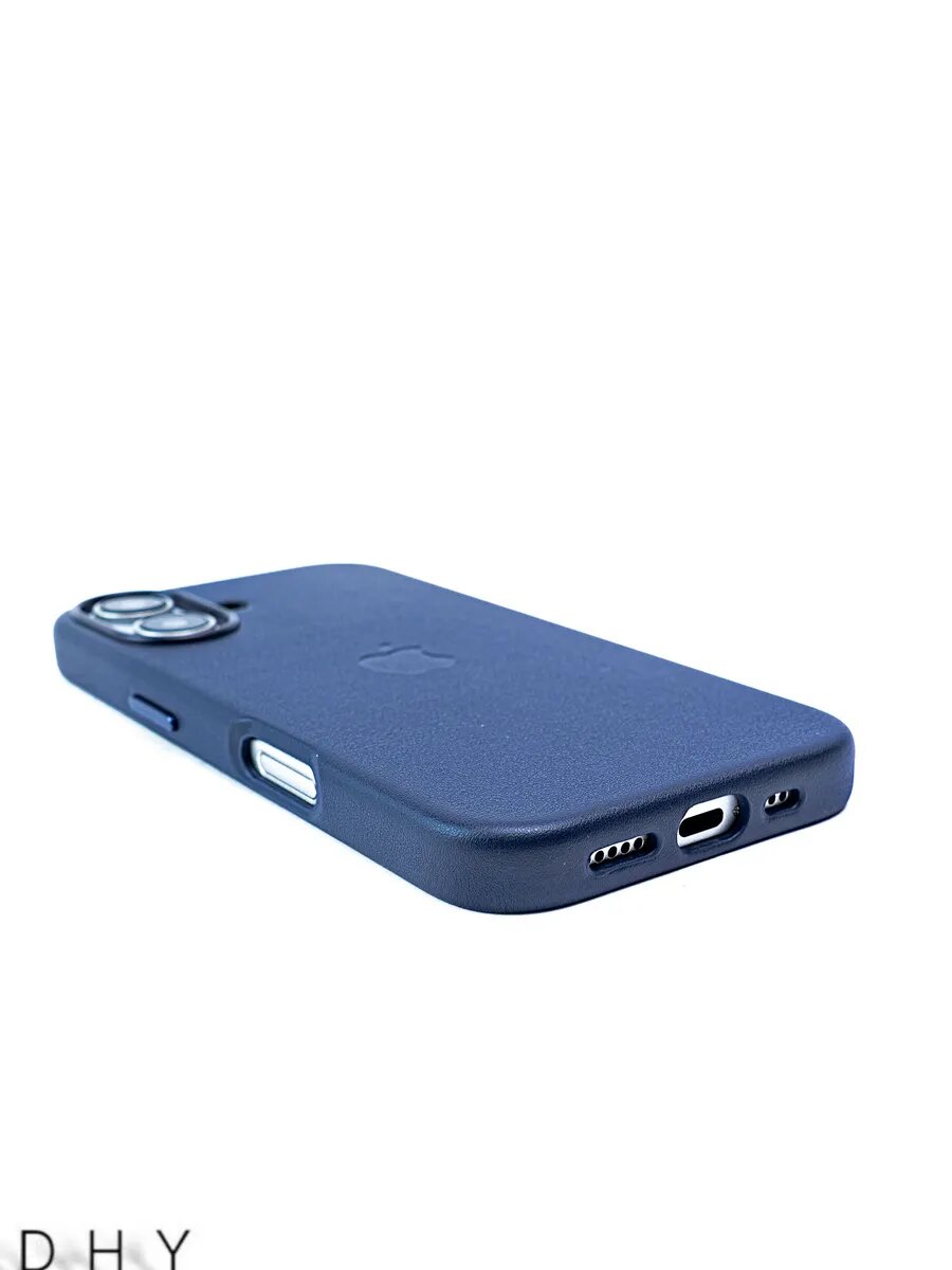 Чехол Dhy Leather Case, для iPhone 16, магнитное крепление, темно-синий — фото 1