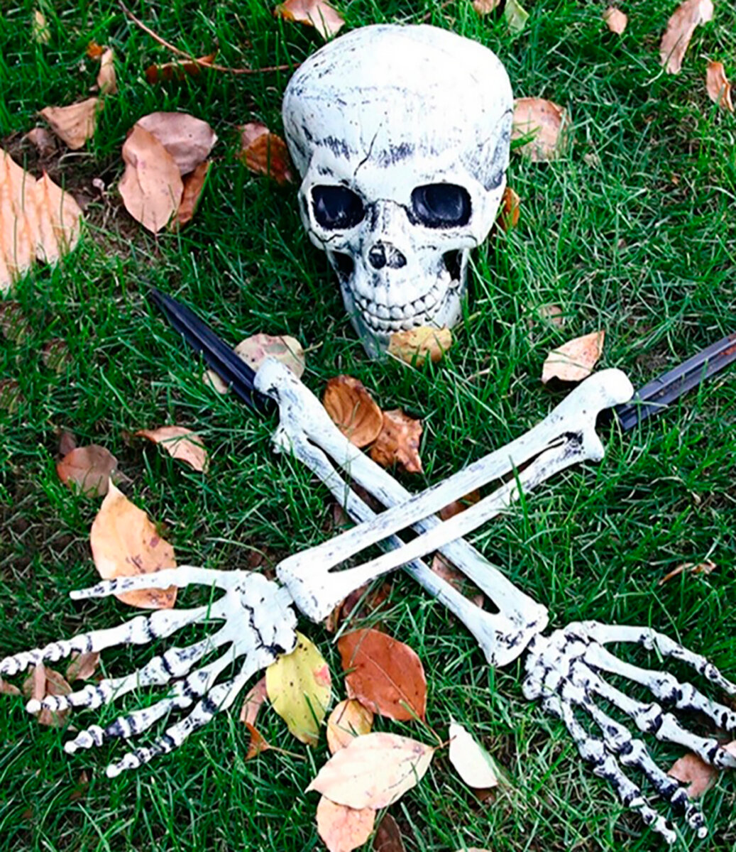 Голова скелета ГК Сфера "Хэллоуин", пластик, для декора, с кольями, серая — фото 1
