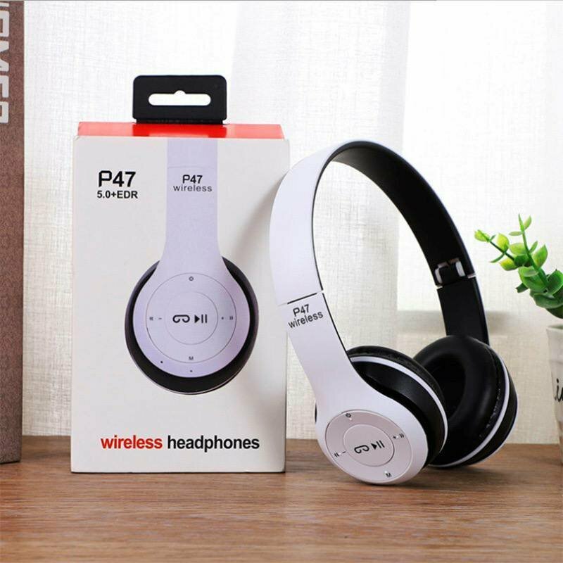 Беспроводные наушники P47 Bluetooth 5.0 EDR Wireless с микрофоном, FM-радио, с поддержкой SD-карты памяти (Mp3-плеер) белый