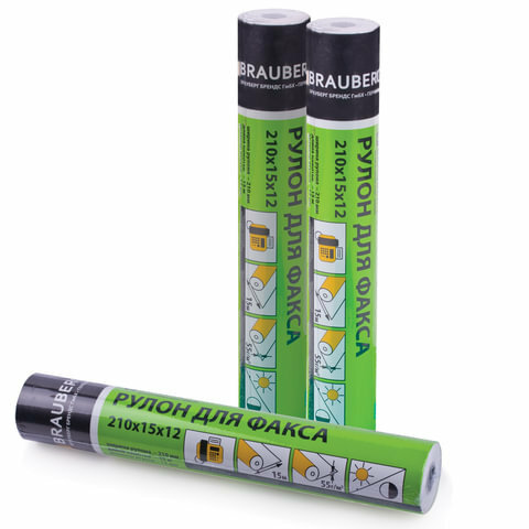Рулон для факса 210 мм (диаметр 35 мм длина 15 м втулка 12 мм) BRAUBERG 110377