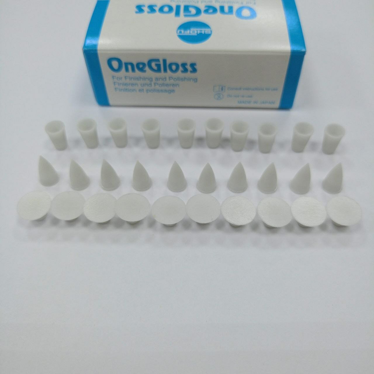 Полиры OneGloss для композитов и эмали, набор 30шт - форма конус 10 шт, диск 10шт, чаша 10шт.