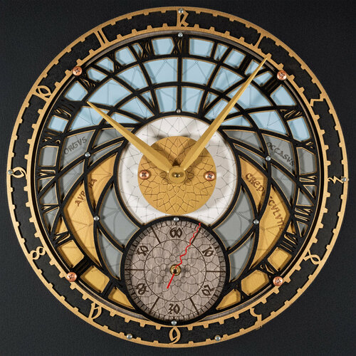 Часы настенные большие Башня Волшебника Черное золото 40см ручной работы WOODANDROOT