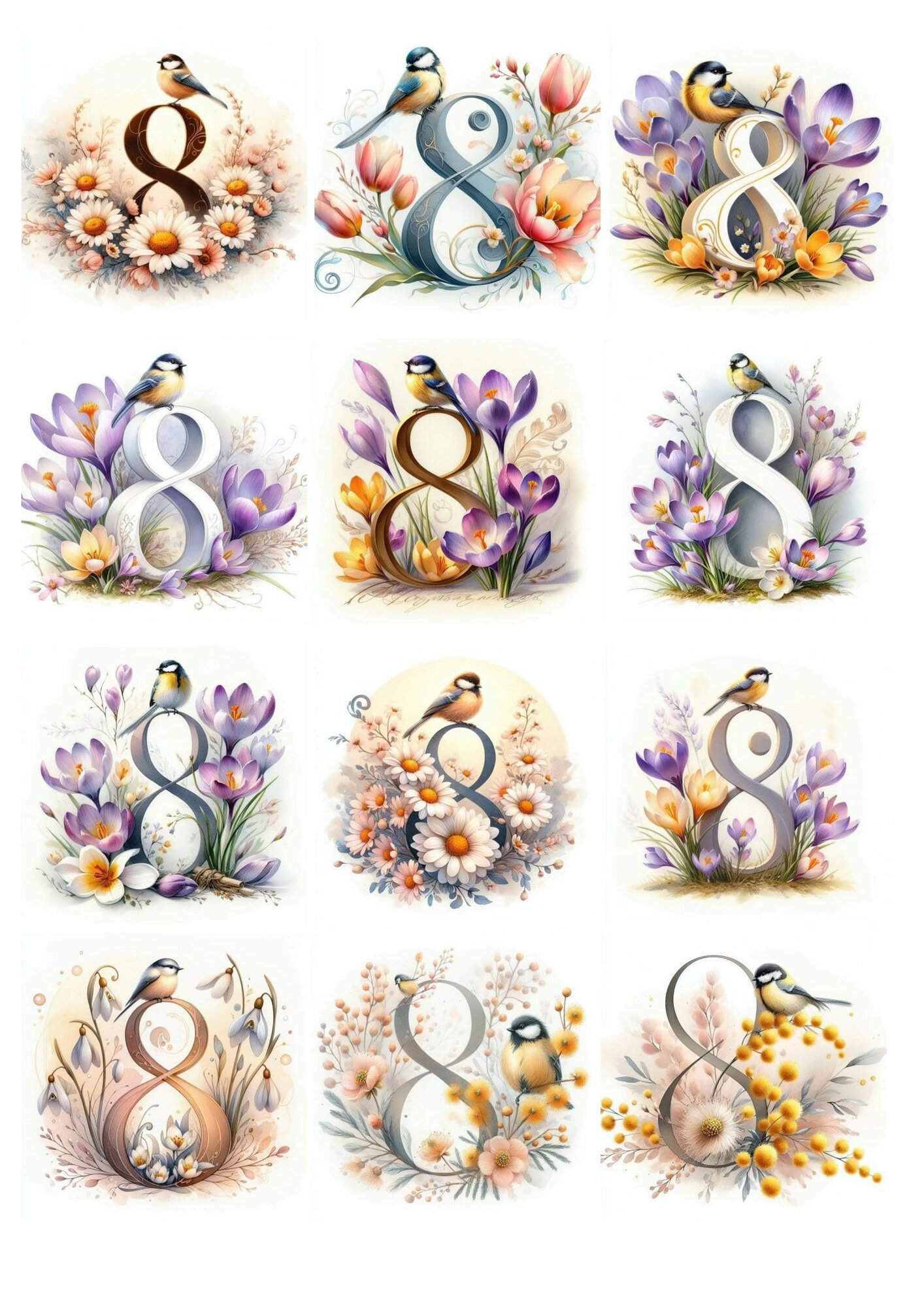 Декупажная карта About Time "Восьмерочки", цветы и растения, формат A4, 21 см x 29,7 см