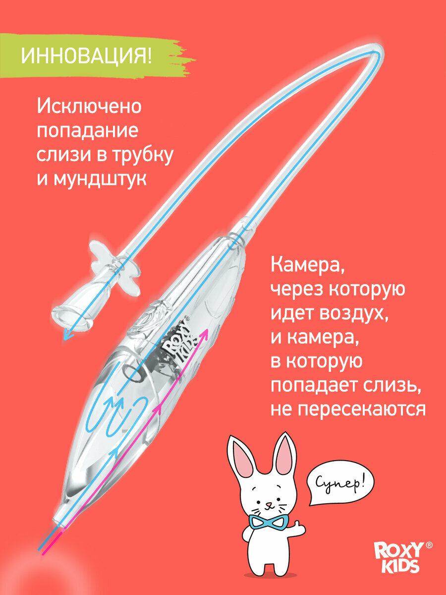 Аспиратор ROXY-Kids 0+, для новорожденных, механический, силиконовый наконечник, голубой — фото 1