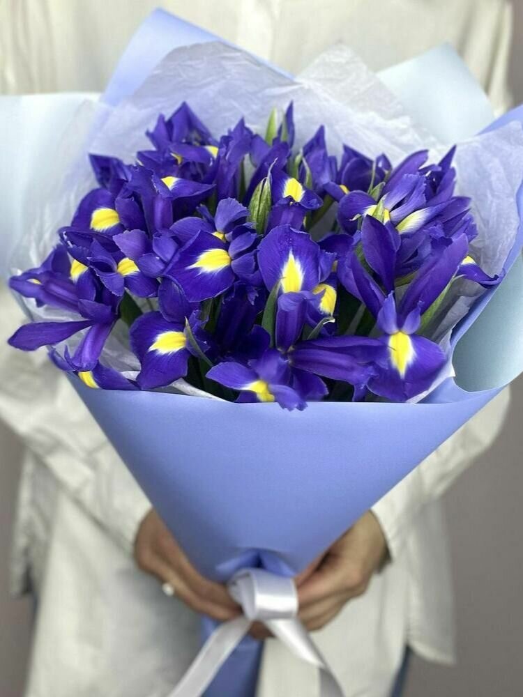 Цветы живые букет из фиолетовых ирисов 15 шт "Вкусная радость" Flor2u