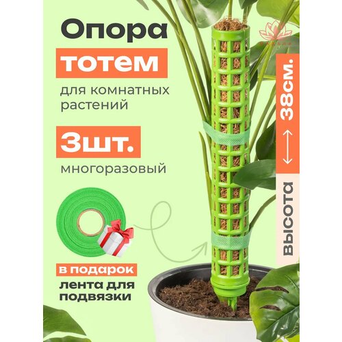 фото Опора "тотем" для растений, 3 шт, пластик, разборная, для вьющихся, высота 38см, зеленая