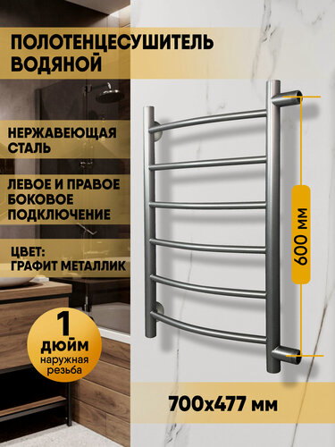 Изображение товара Водяной полотенцесушитель с боковым подключением 70x40