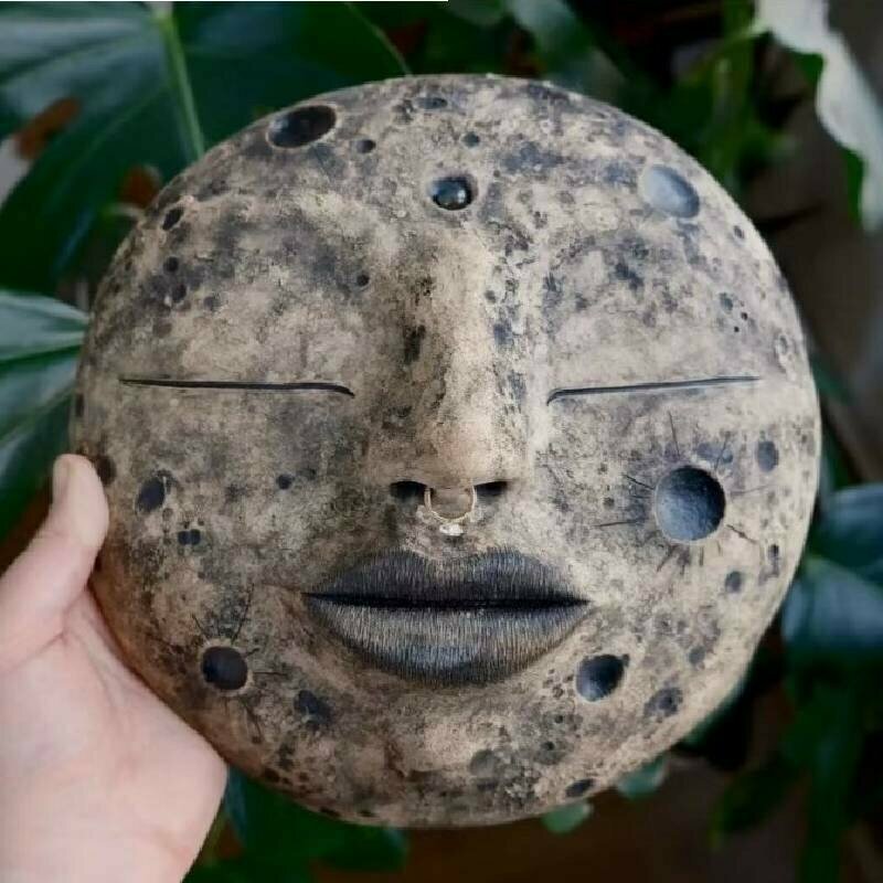 Moon face mask wall decor with polished finish for home interior accent