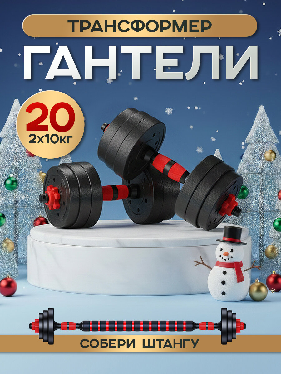 Гантели разборные для фитнеса + штанга спортивная общий вес 20 кг 2 гантели по 10 кг или штанга 20 кг