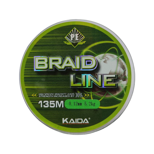 Плетеный шнур BRAID LINE Каида green 135m 0,12 мм 5.2кг плетенка kaida braid line