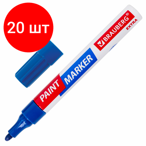 Комплект 20 шт, Маркер-краска лаковый EXTRA (paint marker) 4 мм, синий, улучшенная нитро-основа, BRAUBERG, 151983