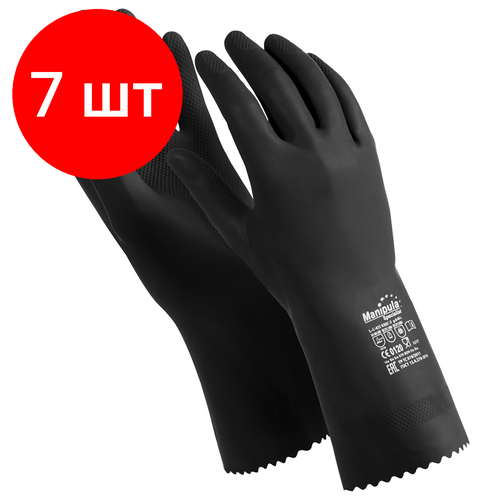 Комплект 7 шт, Перчатки латексные MANIPULA КЩС-2, ультратонкие, размер 8-8.5 (M), черные, L-U-032/CG-943