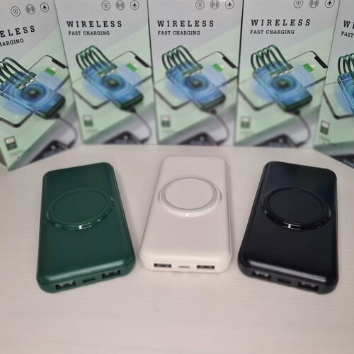 Портативный аккумулятор с беспроводной зарядкой Power bank Wireless Fast Charge 20 000 мАч зеленый 1574₽