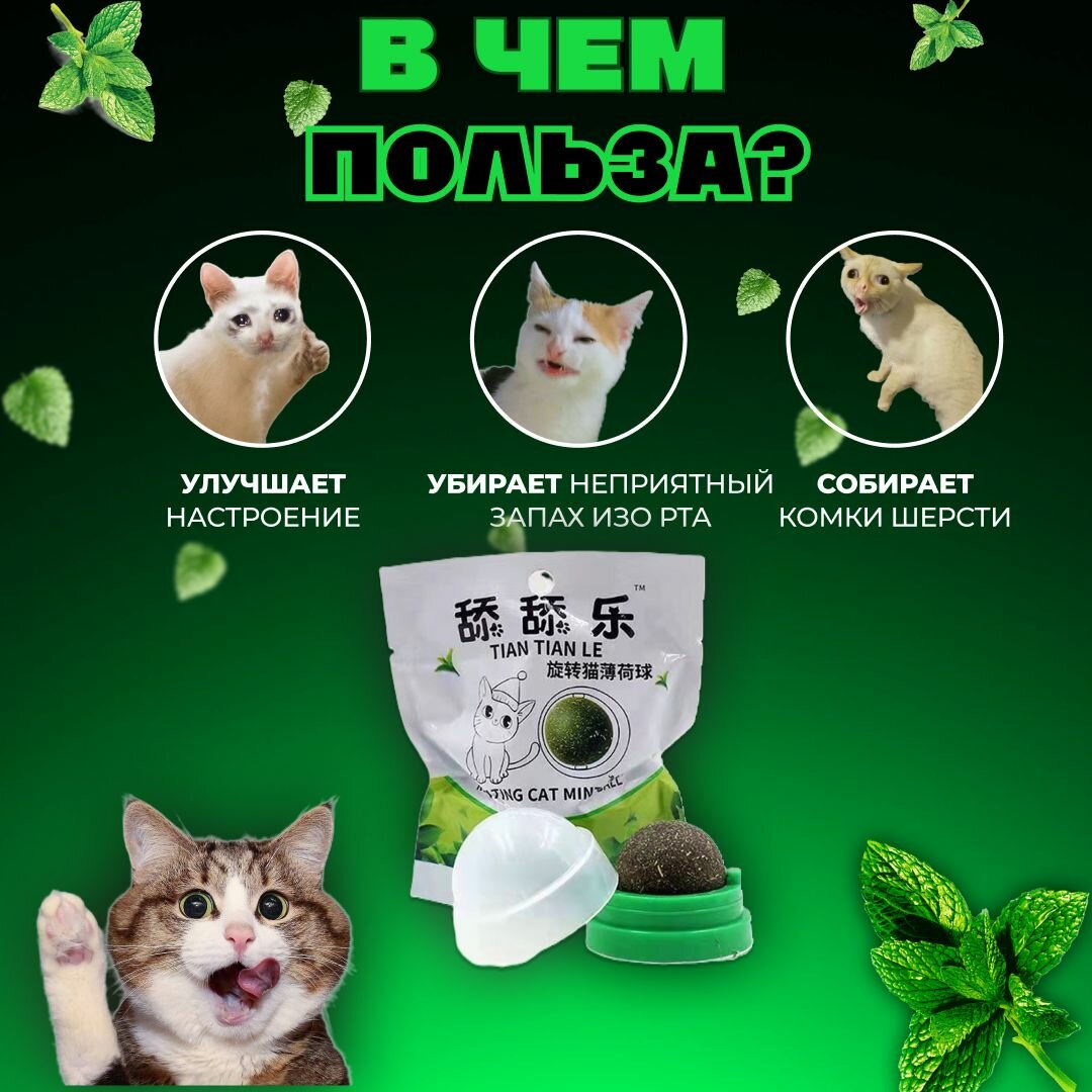 Кошачья мята / Шарик с кошачьей мятой на стену / Лакомство для кошек — фото 1
