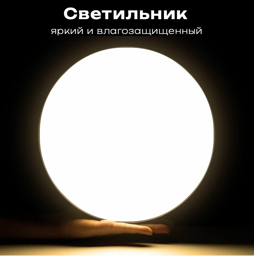 Светильник влагозащищенный led потолочный круглый белый тонкий 18Вт ip65 6500К/для ванной/для низких потолков