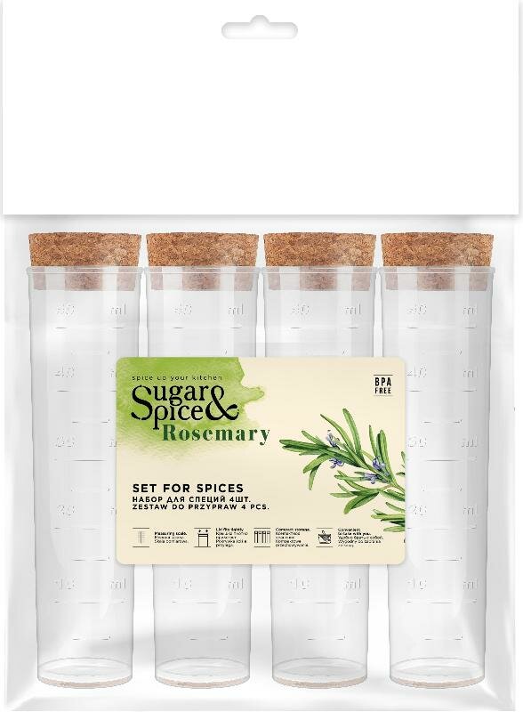 Набор для специй 4 шт Sugar&Spice Rosemary с пробковыми крышками