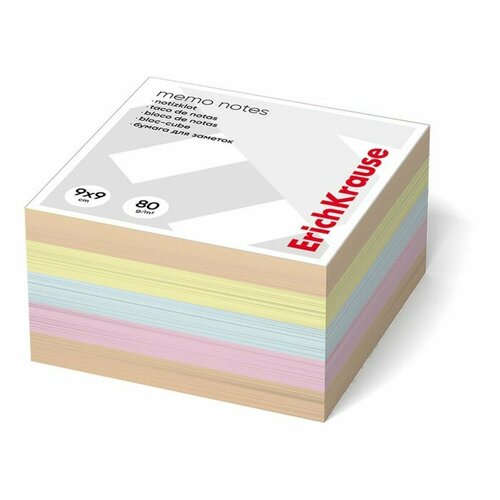 ErichKrause Блок бумага для записей на склейке ErichKrause, 9 x 9 x 5 см, 80 г/м2, 4 цвета