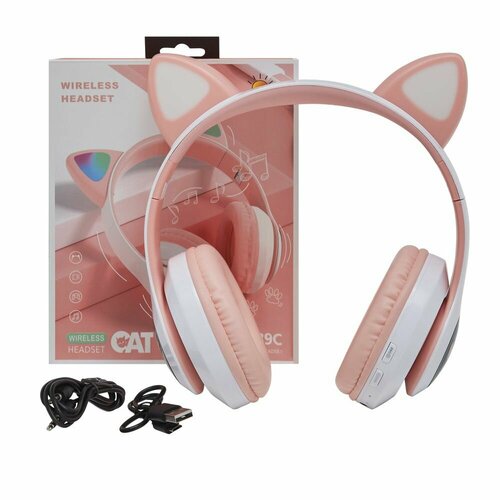Наушники беспроводные светящиеся ушки кошки Bluetooth 50 с микрофоном SD-карты Mp3 стерео плеер цвет розовый 130000₽