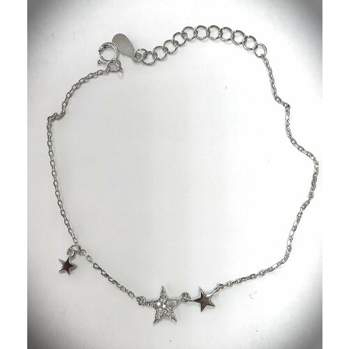 Браслет-цепочка Эстерелла Звезды, серебро, 925 проба, родирование, фианит, длина 17 см.