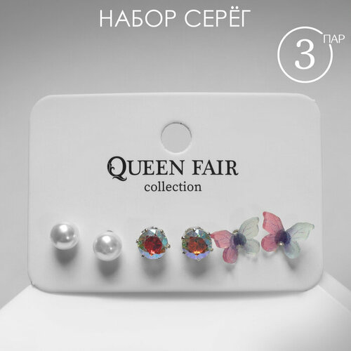 Серьги пусеты Queen Fair, пластик, мультиколор пусеты набор 3 пары цветы полянка цветные