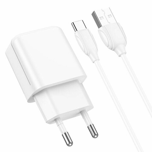 Сетевой адаптер Borofone BA64A, с кабелем, USB, 2.1A/5W, штекеры USB/Type-C, цвет белый, 1 шт сетевой адаптер borofone ba64a с кабелем usb 2 1a 5w штекеры usb lightning цвет черный 1 шт