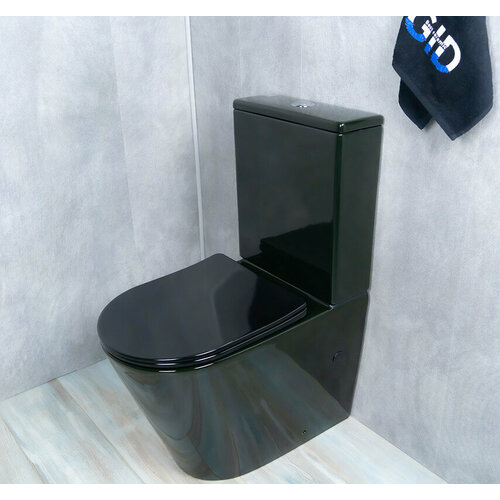 Унитаз Gid Tr2179BL арматура GEBERIT безободковый черный глянцевый с сиденьем-микролифт