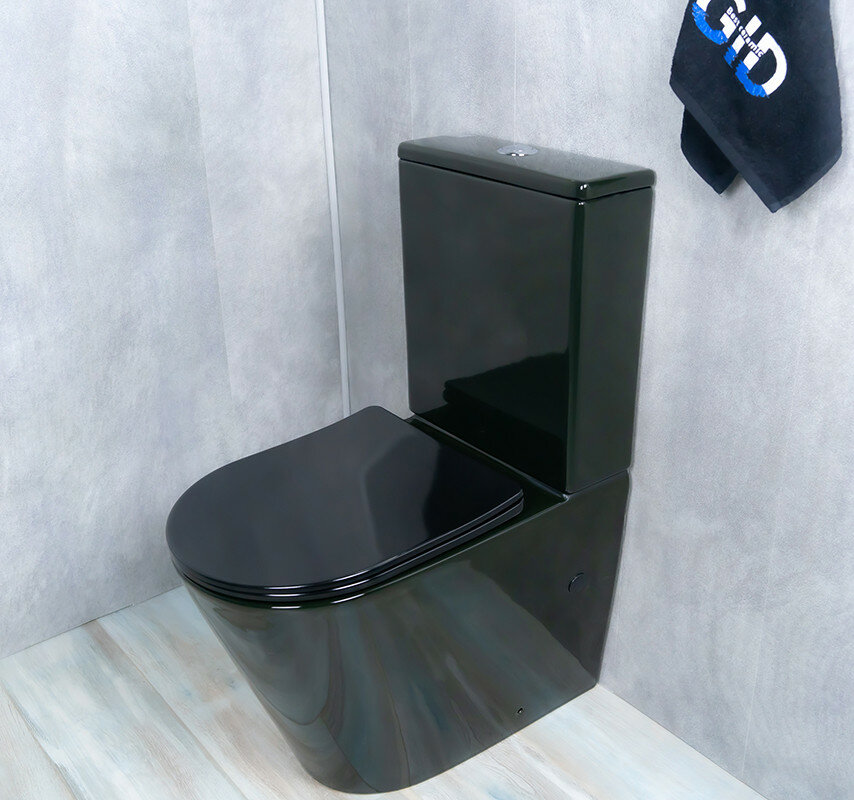 фото Унитаз Gid Tr2179BL арматура GEBERIT безободковый черный глянцевый с сиденьем-микролифт