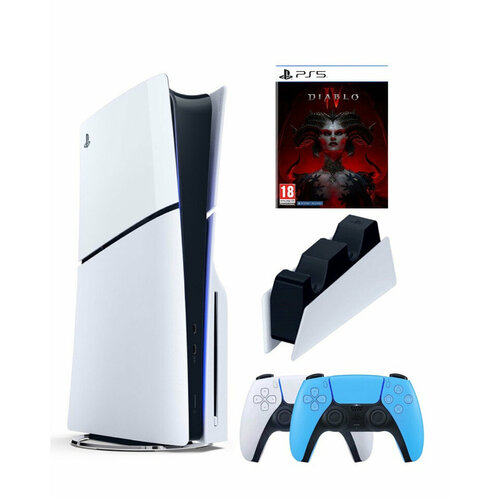 Приставка Sony Playstation 5 slim 1 Tb+2-ой геймпад(голубой)+зарядное+Diablo IV