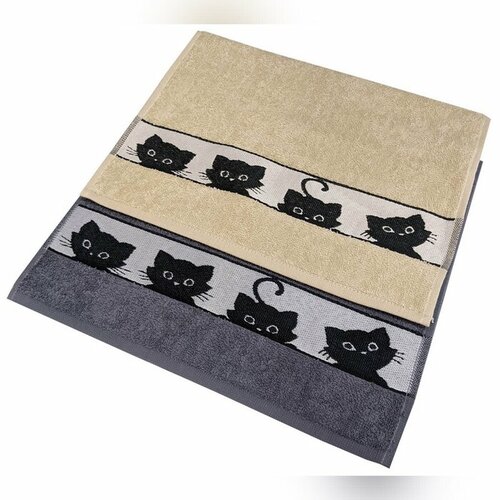 Полотенце махровое Кошки капучино 30х60см 307₽