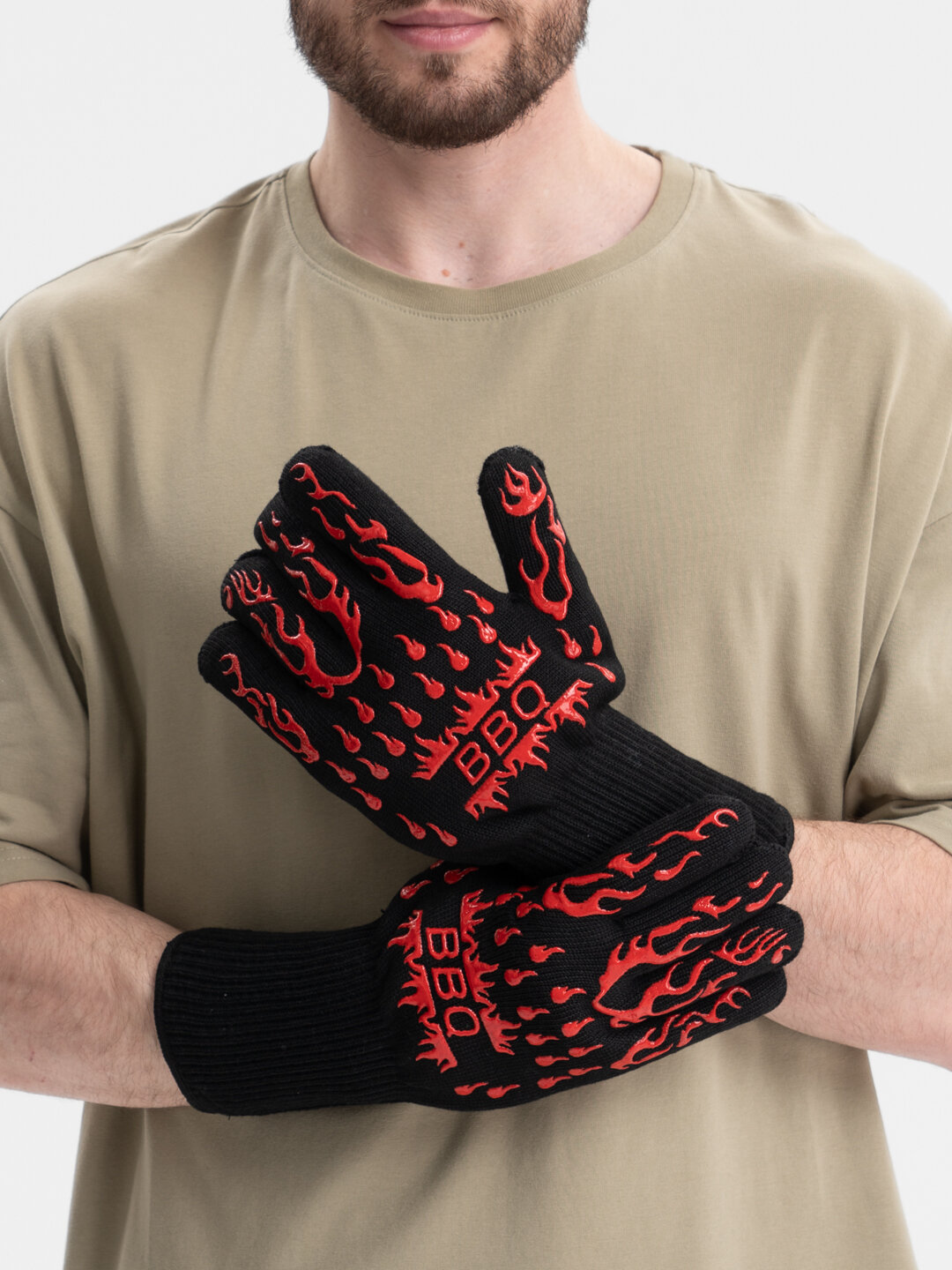 Огнеупорные перчатки для барбекю гриля и костра Кол-во 2 Цвет Красный