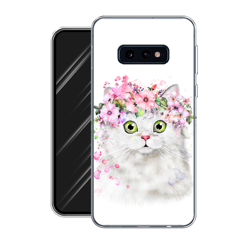 Силиконовый чехол на Samsung Galaxy S10E / Самсунг Галакси S10E Белая кошка с цветами 