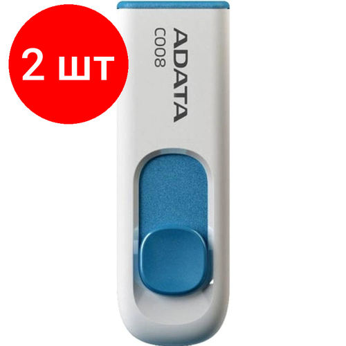 Комплект 2 штук, Флеш-память A-DATA C008, 64GB, AC008-64G-RWE usb flash a data classic c008 64gb белый голубой [ac008 64g rwe]