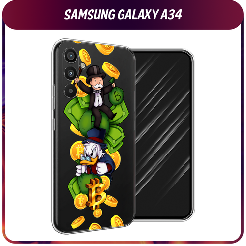 силиконовый чехол modern david на samsung galaxy a34 самсунг галакси a34 Силиконовый чехол на Samsung Galaxy A34 / Самсунг A34 Scrooge McDuck and Monopoly, прозрачный