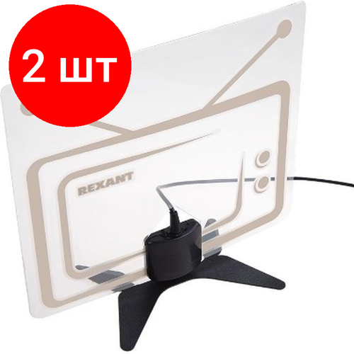 Комплект 2 штук, Антенна Rexant (34-0719) комнатная 'Активная' с USB питанием, DVB-T2