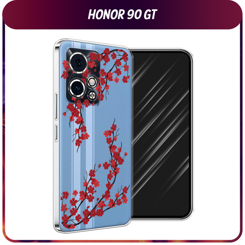 Силиконовый чехол на Honor 90 GT / Хонор 90 GT Красная сакура, прозрачный силиконовый чехол на honor 90 pro хонор 90 про красная сакура прозрачный