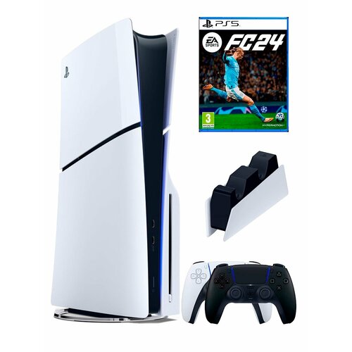 PS5 (ПС5) Игровая приставка Sony PlayStation 5 Slim disc + 2-й геймпад + зарядное + игра FIFA 24