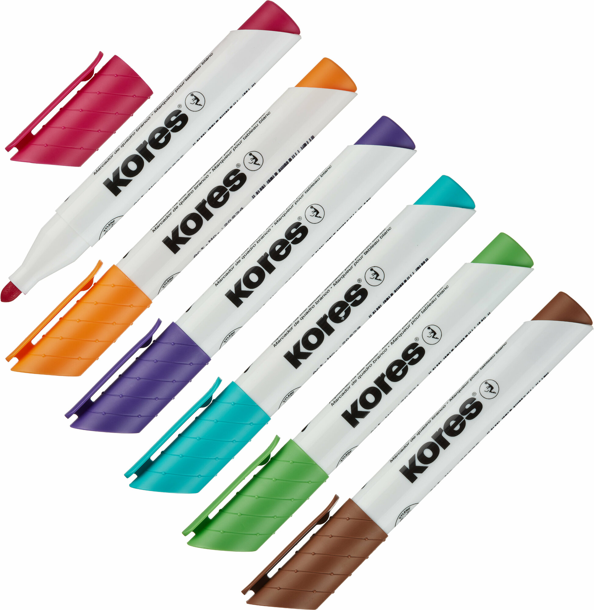 Набор маркеров для белых и магнитных досок Kores 6 цветов, стираемый на водной основе, круглый наконечник толщина линии от 3 мм стирается сухим способом, текстовыделители для школы, флипчарта