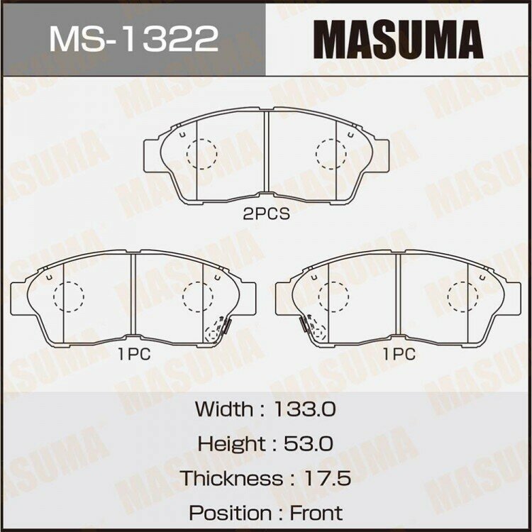 Колодки тормозные дисковые передние MASUMA MS-1322