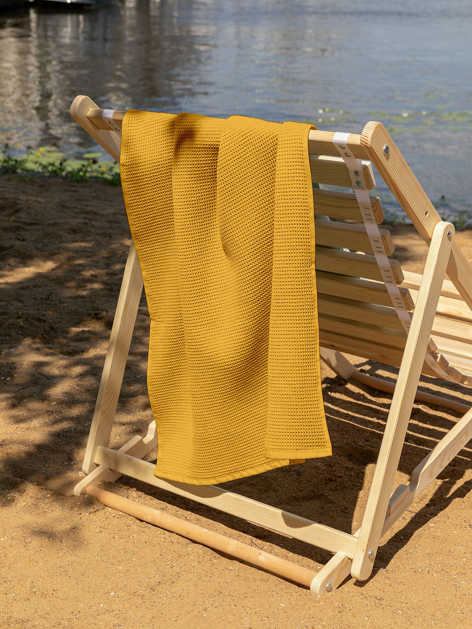 Полотенце вафельное пляжное 90х150 "Унисон" рис 30004-16 Basic желтый - фотография № 12
