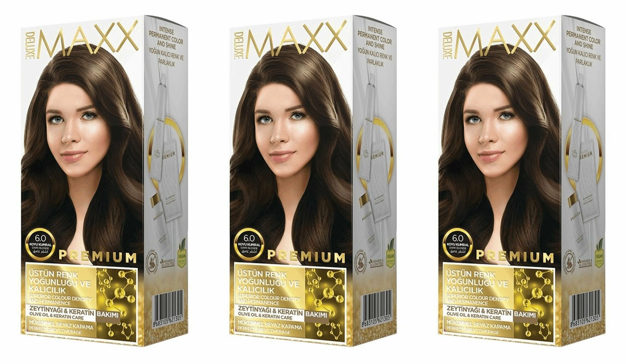 MAXX DELUXE Краска для волос Premium, тон 6.0 Темно-русый, 110 г, 3 шт