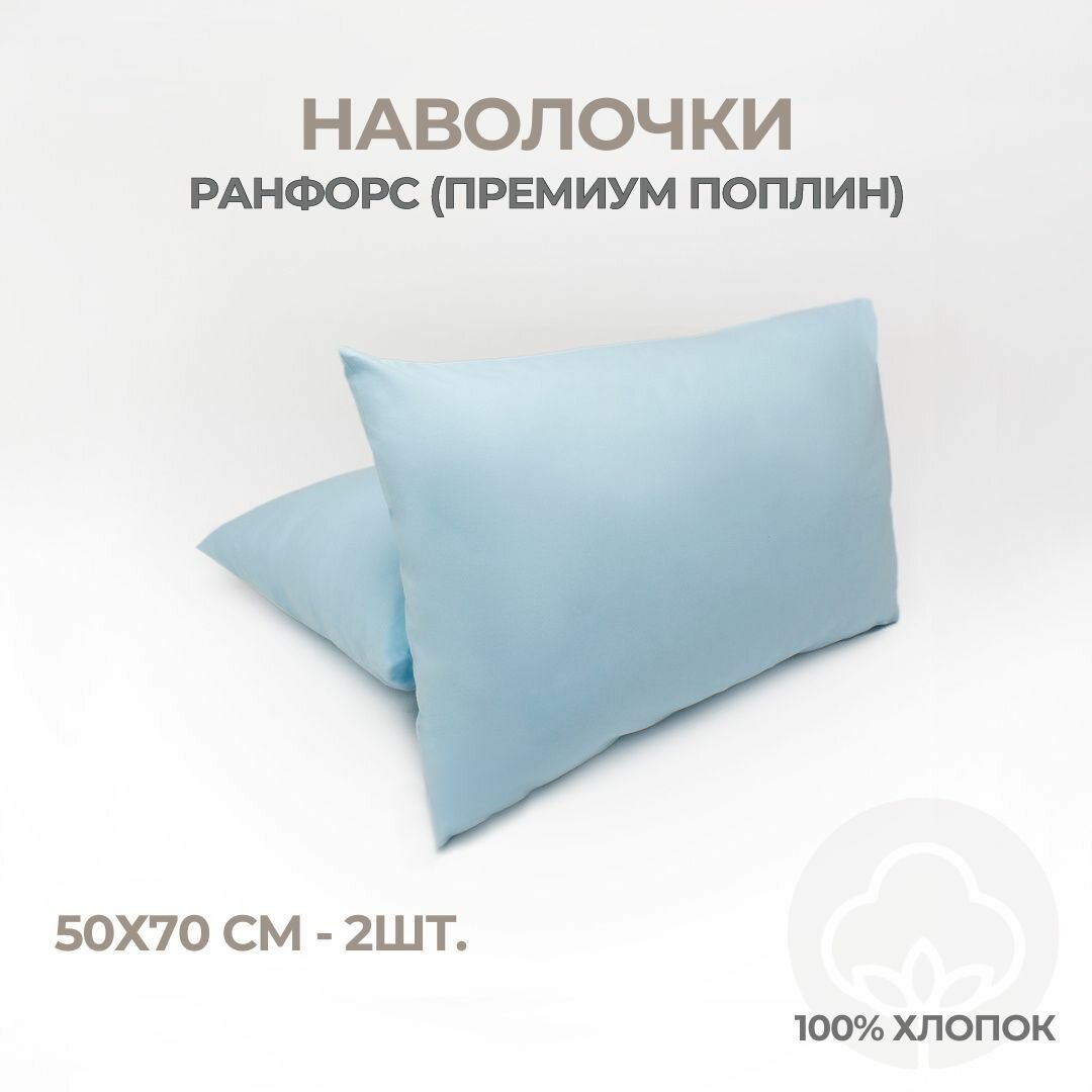 Наволочки Ранфорс 100% хлопок Coho 70x70 цвет Aqua (голубой) 2 шт