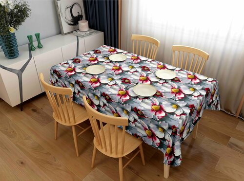 Скатерть-клеенка кухонная , ткань с ПВХ покрытием 140х110 см, принт - Цветы на сером